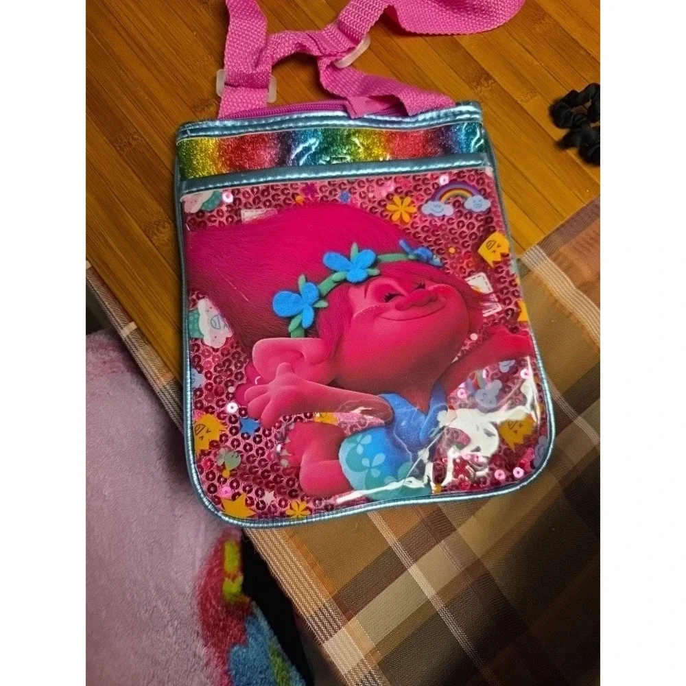 DreamWorks Trolls Poppy Crossbody Purse & Throw Blanket Pink Sequin Rainbow
